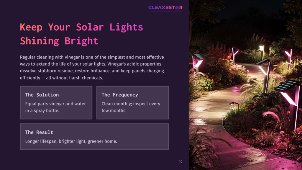 10 Keep Your Solar Lights Shining Bright Modern Solar Pathway Lights With A Pink Glow Illuminate A Landscaped Garden Path At Night. The Text &Quot;Keep Your Solar Lights Shining Bright&Quot; Is Overlaid On The Left.