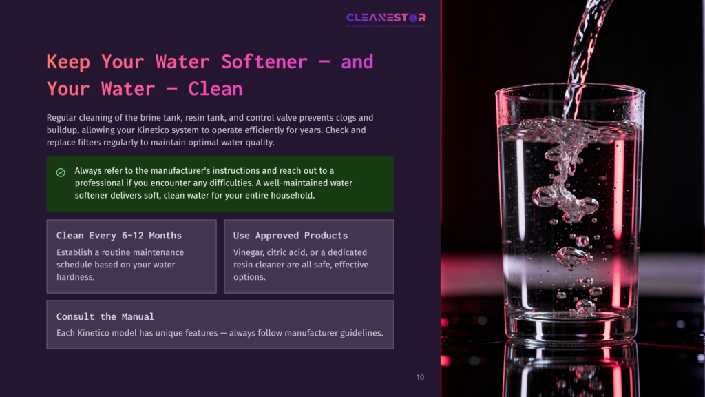 Water Softener Kinetico, Clean Water, Brine Tank, Water Filter Maintenance, Approved Products, Vinegar, Citric Acid, Manual.