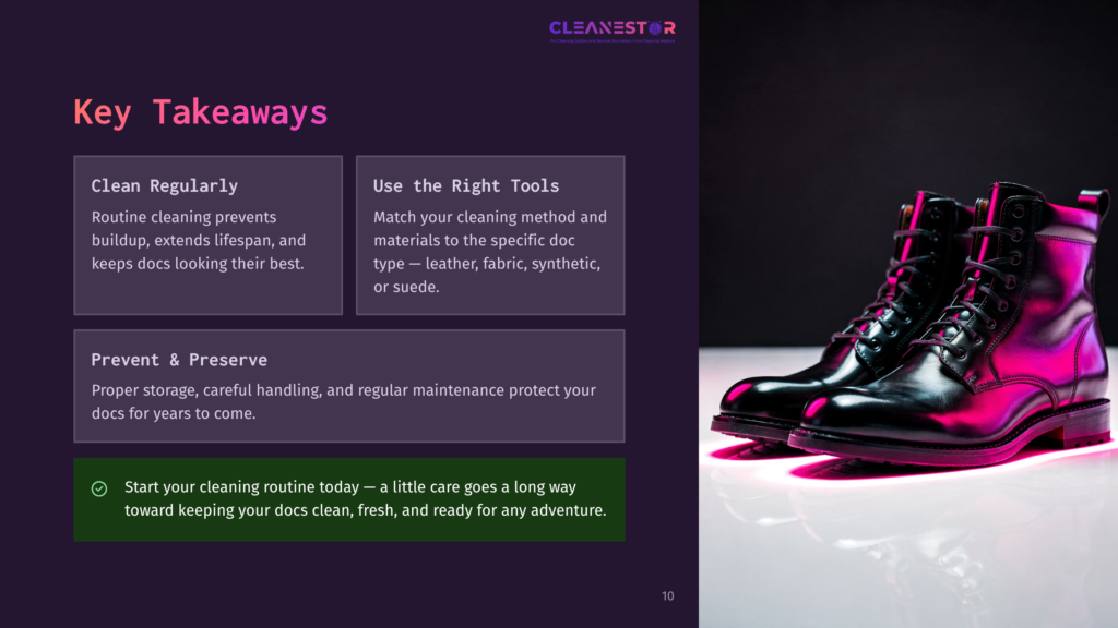 Shiny Black Leather Boots Are Artfully Arranged On A Reflective Surface, With Vibrant Pink And Purple Lighting Creating A Dramatic, Moody Atmosphere. The Cleanestar Logo Is Visible In The Top Center.