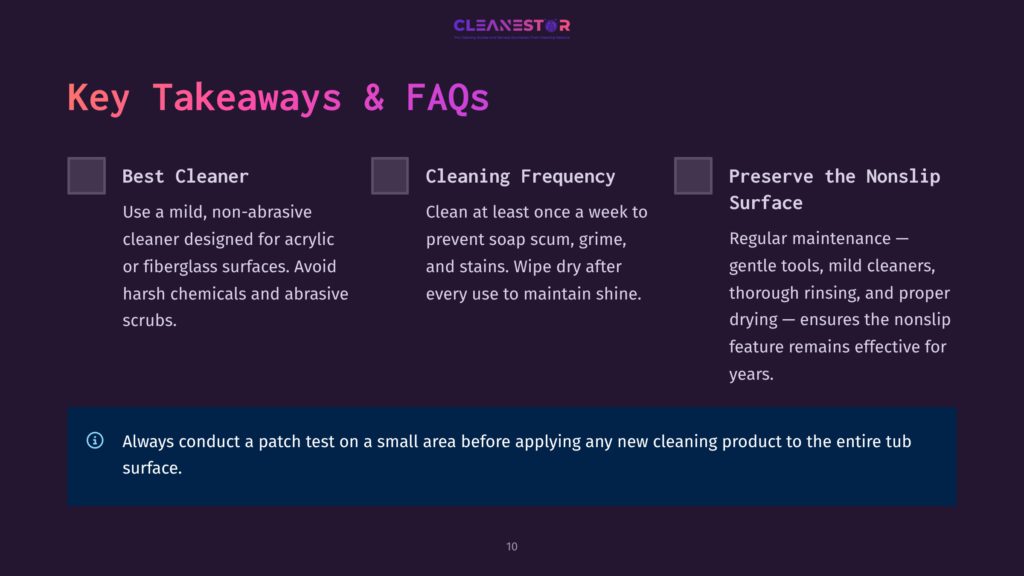 10 Key Takeaways And Faqs 12 Key Takeaways And Faqs For Cleaning, Including Best Cleaner, Cleaning Frequency, And Preserving The Non-Slip Surface. Text Highlights Using Mild Cleaners And Washing Weekly.
