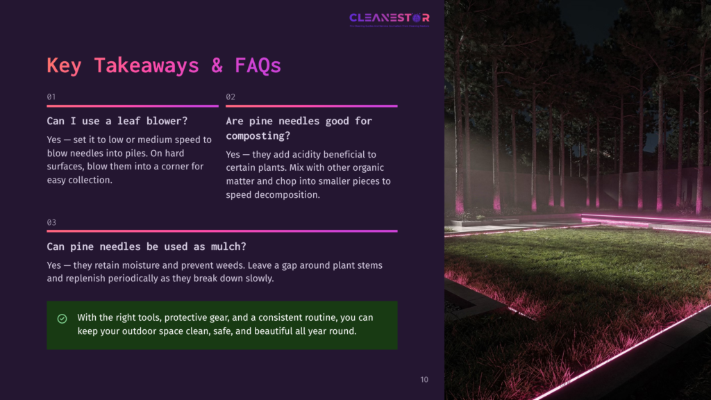 A Nighttime Garden Scene With Manicured Grass And Trees, Illuminated By Vibrant Pink Led Lights Along The Ground And The Cleanestor Logo At The Top.
