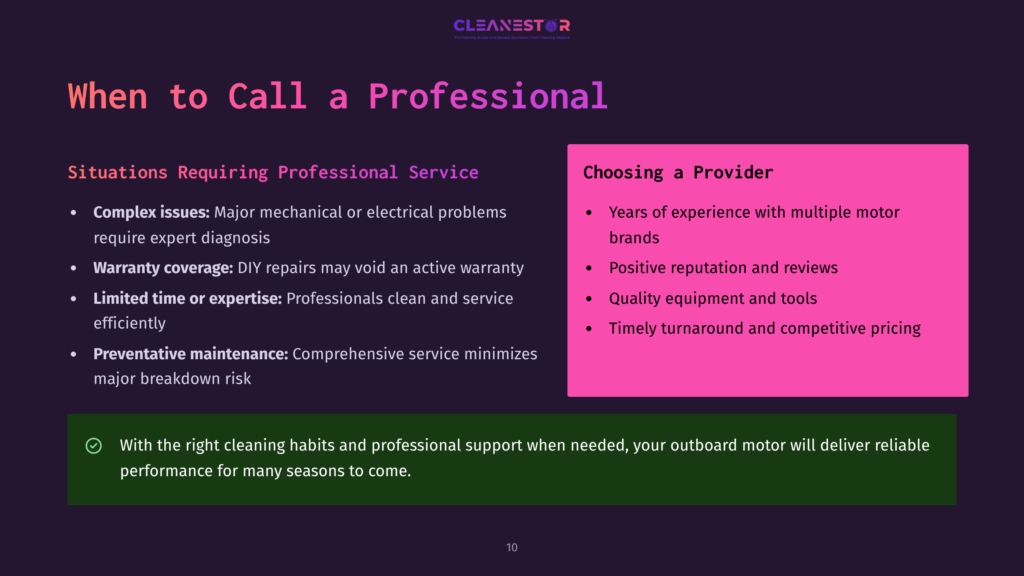 Cleanestor Logo And Text: &Quot;When To Call A Professional.&Quot; Lists Reasons For Professional Service And Benefits Of Choosing A Provider, With A Dark Background And Pink Highlight Box.