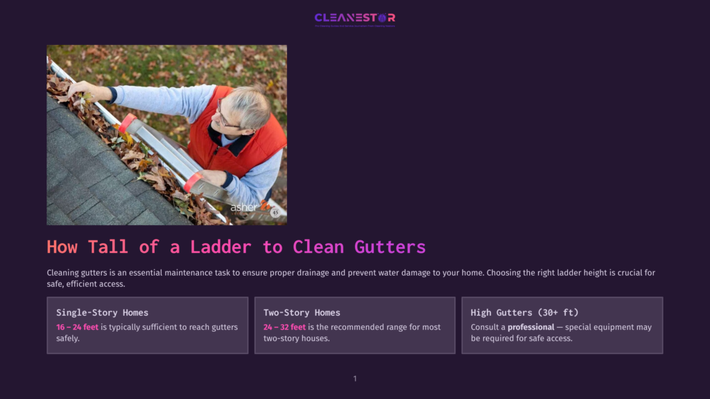 An Elderly Man In An Orange Vest And Glasses Cleans Gutters On A Sloped Roof, Holding A Ladder. Leaves Are Visible On The Roof.