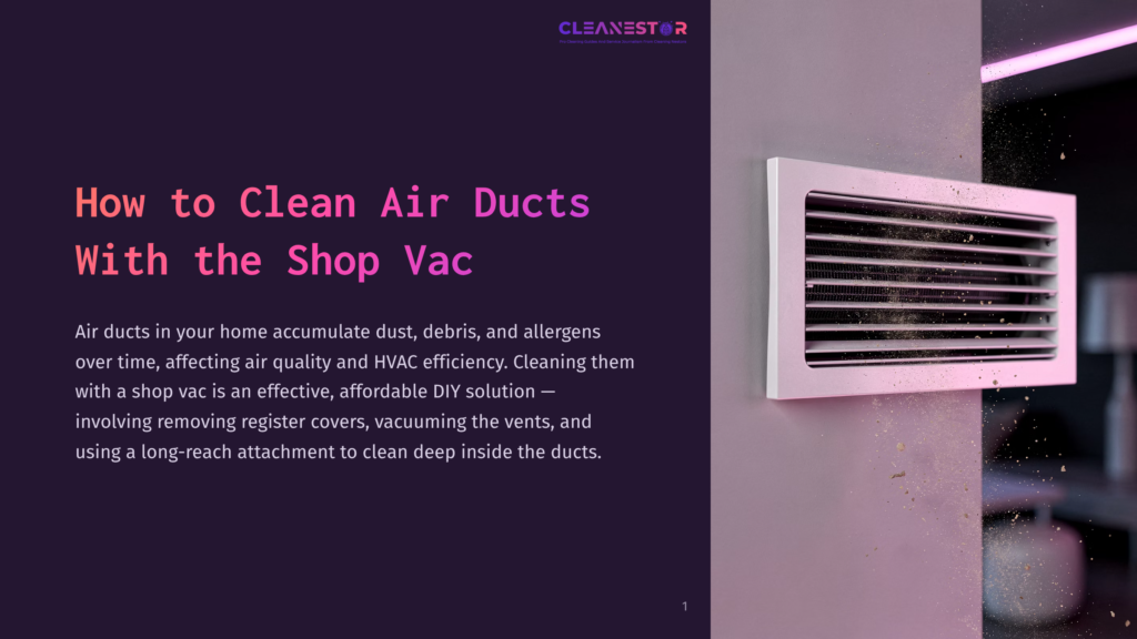 1 How To Clean Air Ducts With The Shop Vac Dust Particles Are Blown Out Of A White Air Vent On A Wall, Illustrating How To Clean Air Ducts With A Shop Vac.