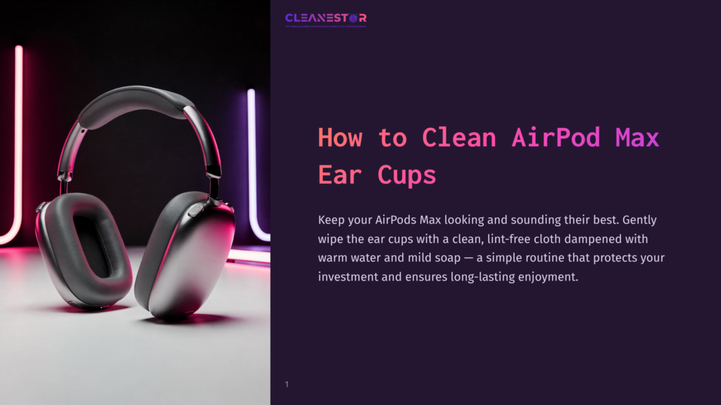 1 How To Clean Airpod Max Ear Cups A Pair Of Sleek, Silver Airpods Max Headphones Are Displayed Prominently, With Their Plush Ear Cups Facing The Viewer. The Background Features Vibrant Pink And Purple Neon Lighting, Creating A Modern And Luxurious Atmosphere. Text On The Right Reads &Quot;How To Clean Airpod Max Ear Cups.