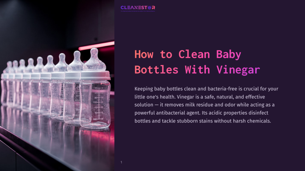 A Row Of Clean, Clear Baby Bottles With Water Droplets, Displayed On A Dark, Reflective Surface Under Pink And Purple Lighting. The Bottles Are Arranged In A Line, Showcasing Their Measurement Markings.