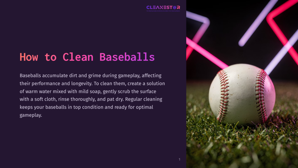 Close-Up Of A Clean, White Baseball With Red Stitching Resting On Green Grass, With Blurred Pink And Purple Neon Lights In The Background. Text Overlay Reads &Quot;How To Clean Baseballs.