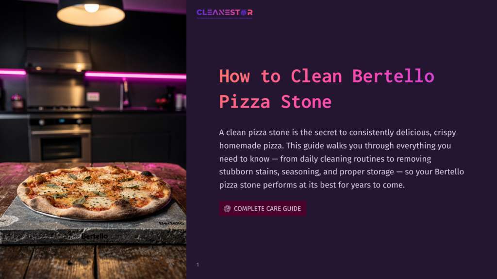A Delicious Bertello Pizza Rests On A Rustic Pizza Stone On A Wooden Table, With A Modern Kitchen In The Background Featuring Pink Neon Lights.