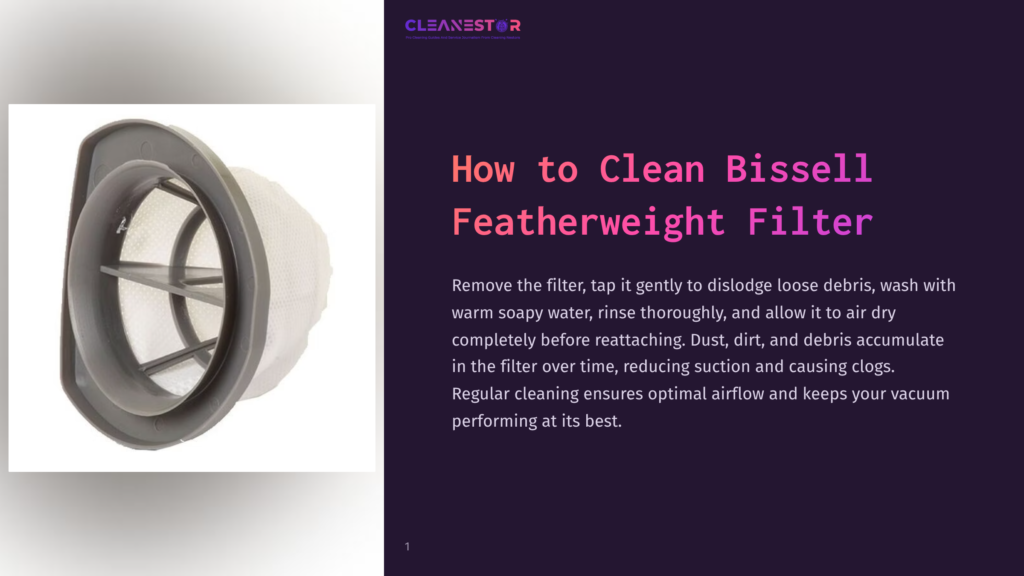 Close-Up Of A Clean Bissell Featherweight Filter, Showing Its White Mesh And Grey Plastic Frame. The Filter Is Clean And Ready To Be Reinstalled In A Vacuum.