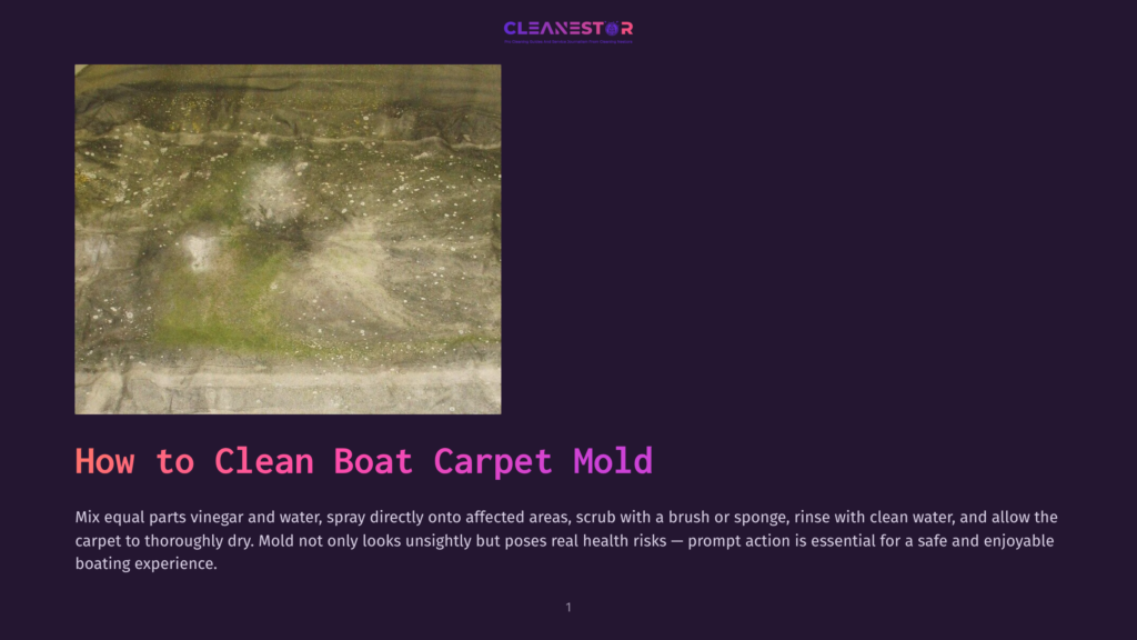Close-Up Of A Heavily Mold-Infested Boat Carpet, Showing Green And White Fuzzy Patches On A Textured Surface, Indicating Severe Water Damage And The Need For Cleaning.