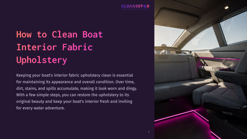 Interior Of A Luxury Boat With Plush Grey Fabric Upholstery And Vibrant Pink Led Accent Lighting. The Text &Quot;Cleanestar&Quot; Is Visible In The Top Right Corner.