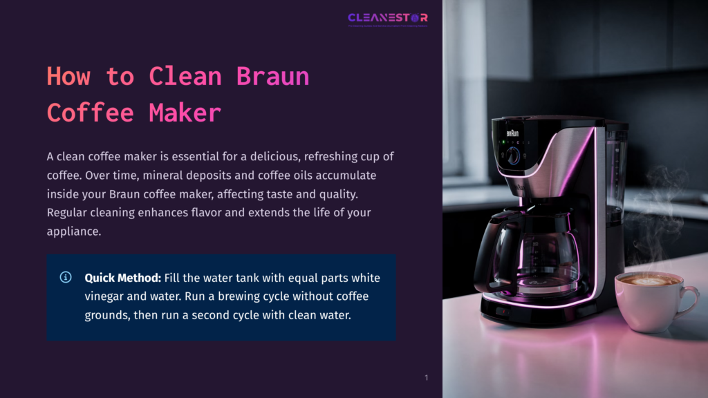 1 How To Clean Braun Coffee Maker A Braun Coffee Maker With A Modern Black And Purple Design Sits On A White Countertop, Next To A Cup Of Coffee Emitting Steam. A Light-Colored Kitchen Backdrop Is Visible.