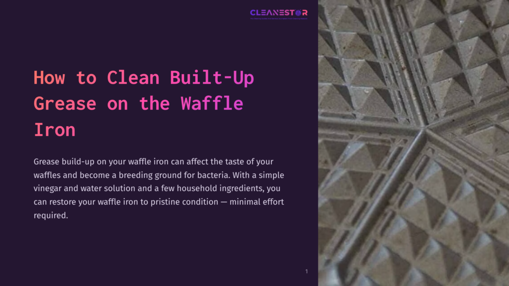 Close-Up Of A Dirty, Built-Up Waffle Iron With Dried Grease. The Textured, Non-Stick Surface Shows The Grid Pattern Of The Waffle Maker, Highlighting The Need For Cleaning.