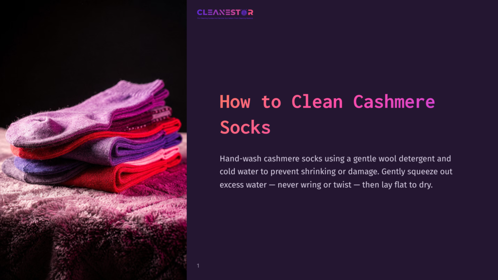 1 How To Clean Cashmere Socks Stack Of Colorful Cashmere Socks In Shades Of Purple, Pink, And Red, Resting On A Soft, Fuzzy Blanket. Text Overlay Reads &Quot;How To Clean Cashmere Socks&Quot;.