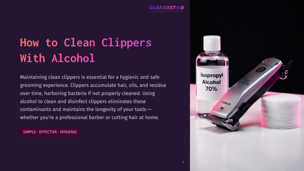 A Close-Up Shot Shows A Professional Hair Clipper Next To A Bottle Of 70% Isopropyl Alcohol And Cotton Pads, Illustrating How To Clean Clippers With Alcohol For Hygiene.