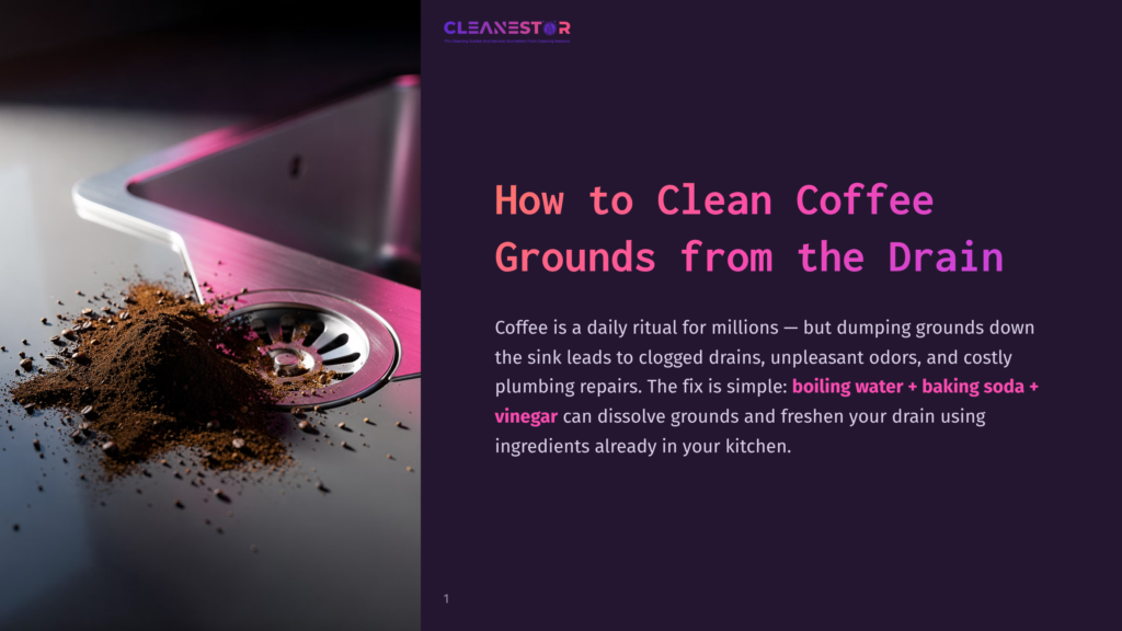 1 How To Clean Coffee Grounds From The Drain Close-Up Of Used Coffee Grounds Piled Next To A Kitchen Sink Drain With A Stainless Steel Grate, Illustrating A Common Cause Of Clogged Drains.