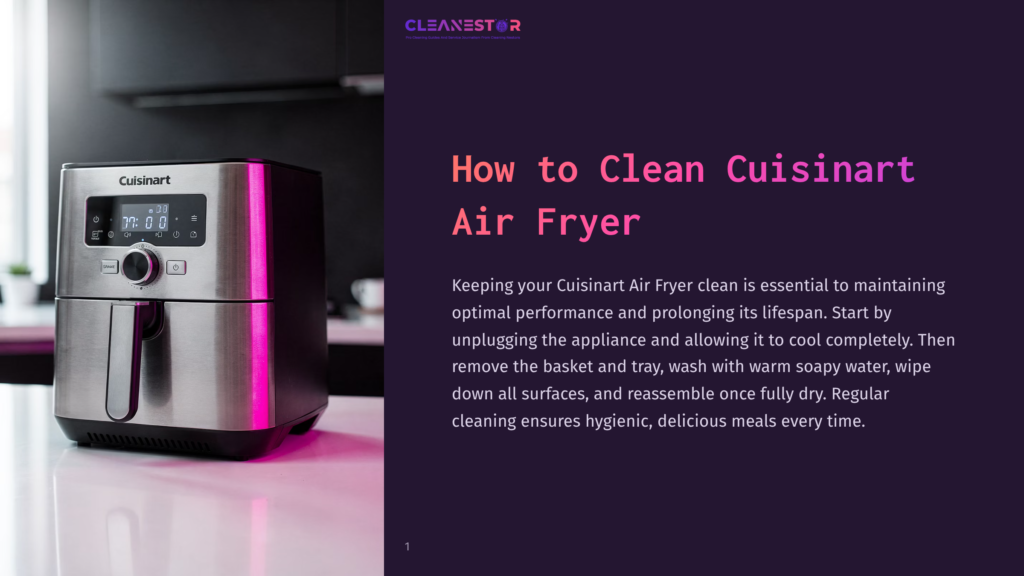 Close-Up Of A Stainless Steel Cuisinart Air Fryer With Its Digital Display Showing 00:00, Set Against A Dark, Moody Background. Text Overlay Reads &Quot;How To Clean Cuisinart Air Fryer.
