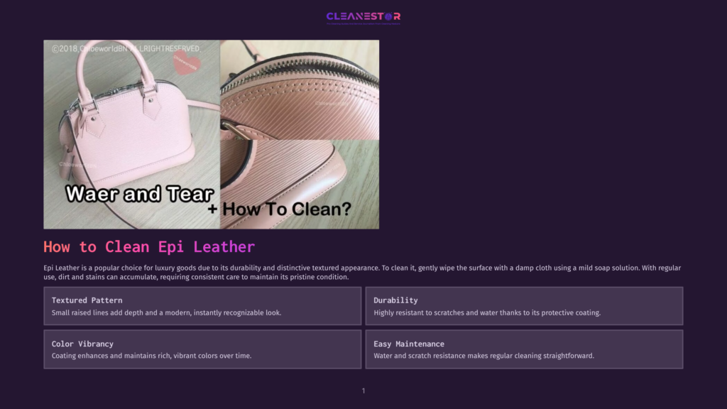 1 How To Clean Epi Leather Pink Louis Vuitton Epi Leather Handbag With &Quot;Waer And Tear&Quot; And &Quot;How To Clean?&Quot; Text. The Text Below Reads &Quot;How To Clean Epi Leather&Quot;.
