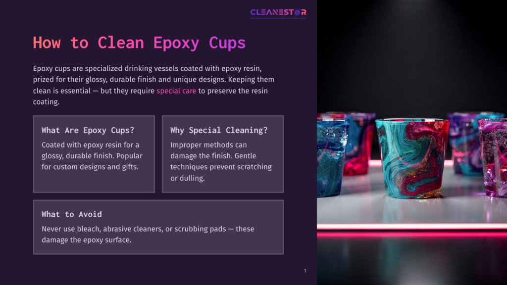A Row Of Colorful Epoxy Resin Cups With Swirling Abstract Patterns In Shades Of Blue, Pink, And Purple, Illuminated By Soft Pink Led Lights On A Dark Background.