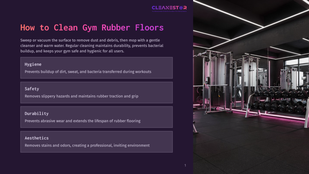1 How To Clean Gym Rubber Floors An Empty Gym With Modern Rubber Flooring Under Bright Pink Lights, Showcasing The Importance Of Regular Cleaning For Hygiene And Safety.