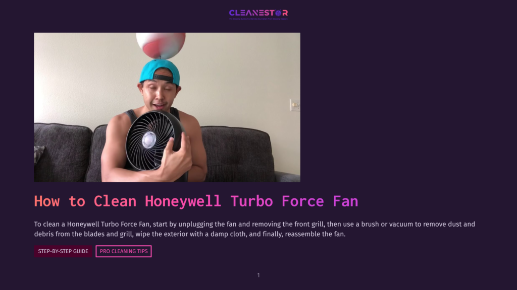 A Man Holds A Honeywell Turbo Force Fan, Wearing A Cap And A Tank Top, With A Colorful Ball On His Head And A Serious Expression, Suggesting He'S About To Demonstrate Cleaning Techniques.