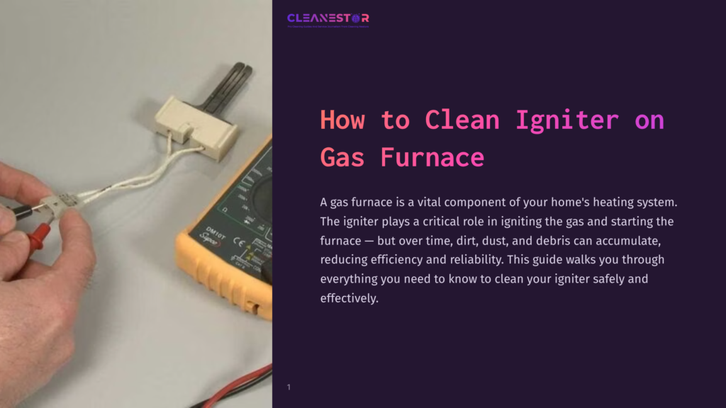 1 How To Clean Igniter On Gas Furnace A Close-Up Of A Hand Holding A Gas Furnace Igniter With Wires Connected To A Multimeter, Ready For Cleaning. The Igniter Is A White Ceramic Component With Metal Prongs.