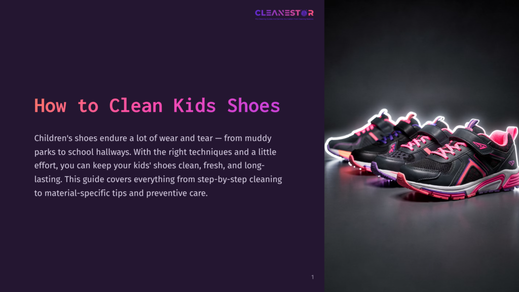 Close-Up Of Two Pairs Of Kids' Athletic Shoes With Neon Pink And Purple Accents, Glowing With A Neon Outline Against A Dark, Reflective Surface.
