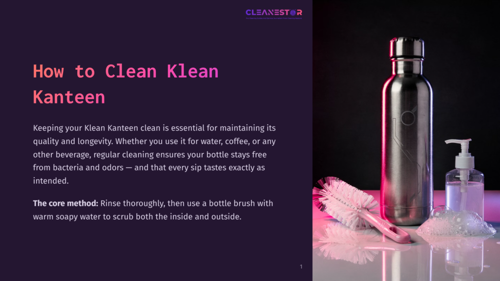 A Pink Bottle Brush And A Klean Kanteen Bottle Are Surrounded By Soap Suds And A Soap Dispenser, Illustrating How To Clean A Klean Kanteen.