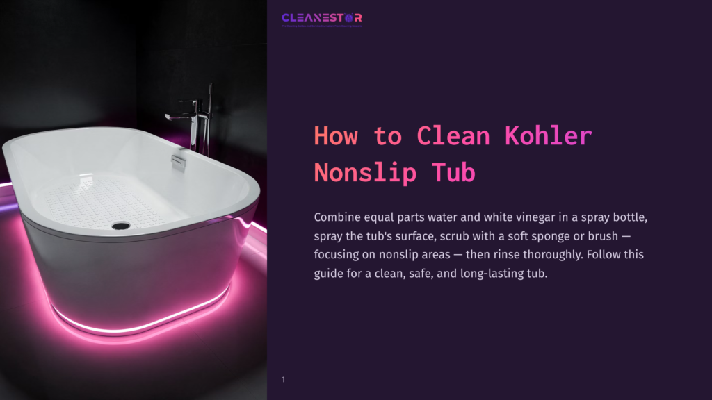 1 How To Clean Kohler Nonslip Tub A Modern, White Kohler Non-Slip Tub With Pink Ambient Lighting. Text Overlay Reads &Quot;How To Clean Kohler Non-Slip Tub.