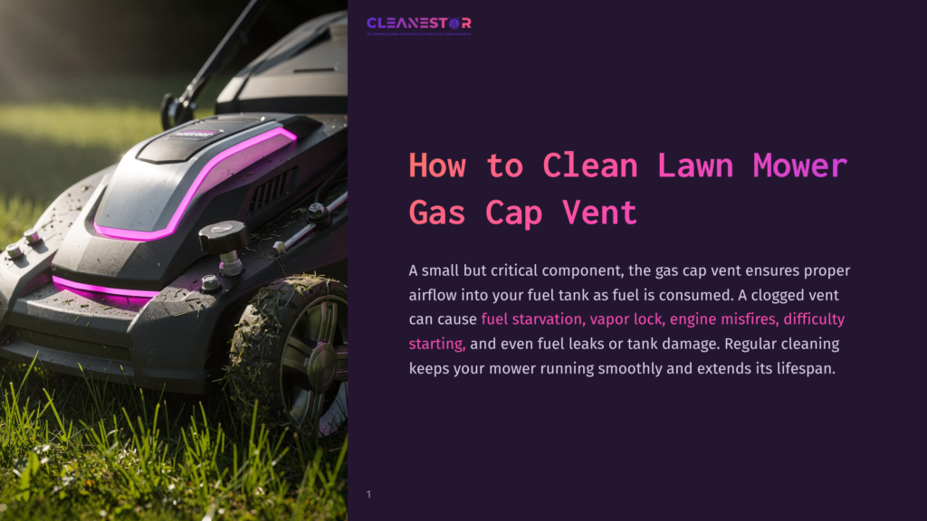 A Sleek Black And Pink Lawn Mower With The Title &Quot;How To Clean Lawn Mower Gas Cap Vent&Quot; On A Grassy Lawn.