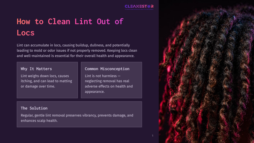 Close-Up Of Dreadlocks With Red And Purple Lighting, Text Overlaying The Left Side Of The Image Reads &Quot;How To Clean Lint Out Of Locs&Quot;.