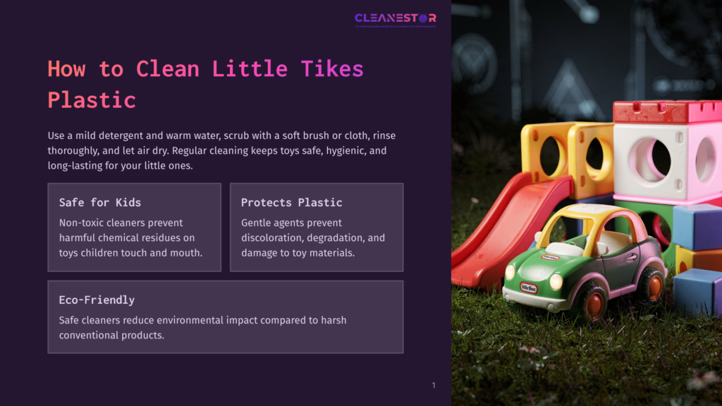 Brightly Colored Little Tikes Plastic Toys, Including A Red Slide And A Green Car, Sit On A Grassy Lawn At Dusk. The Image Promotes Cleaning Little Tikes Plastic Toys.