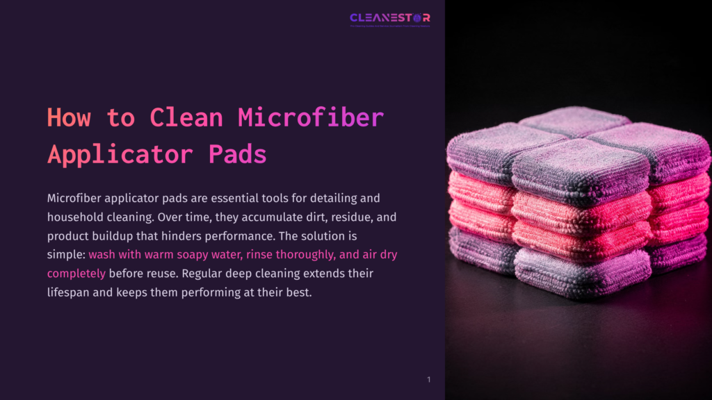A Stack Of Clean, Pink And Purple Microfiber Applicator Pads, Neatly Arranged, Ready For Detailing And Household Cleaning.