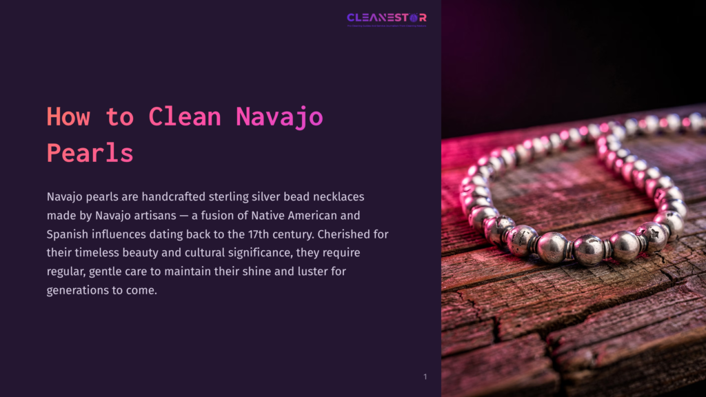 A Close-Up Of A Navajo Pearl Sterling Silver Beaded Necklace On A Rustic Wooden Surface, Illuminated By Pink And Purple Lighting.