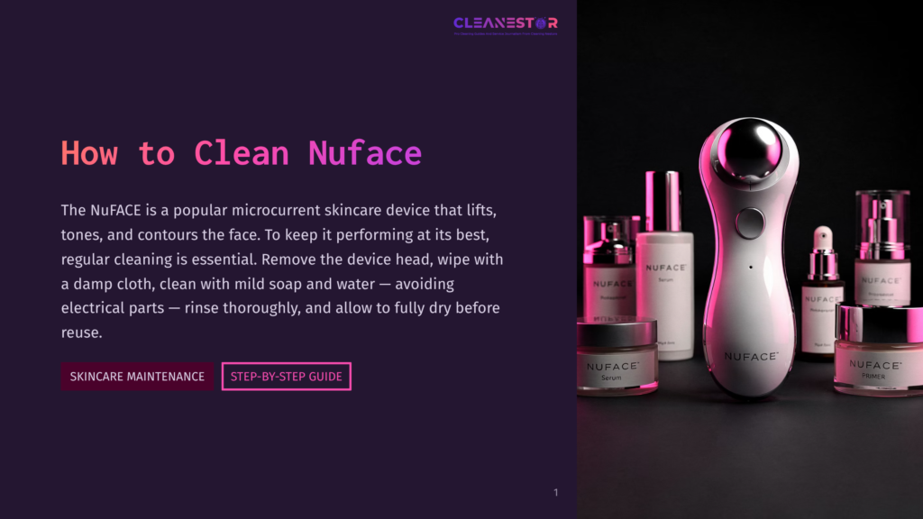 1 How To Clean Nuface Nuface Skincare Devices And Products Arranged On A Dark Background. The Nuface Trinity Device, A White And Silver Microcurrent Device, Is Central. Other Products Include Nuface Serums And Primers.