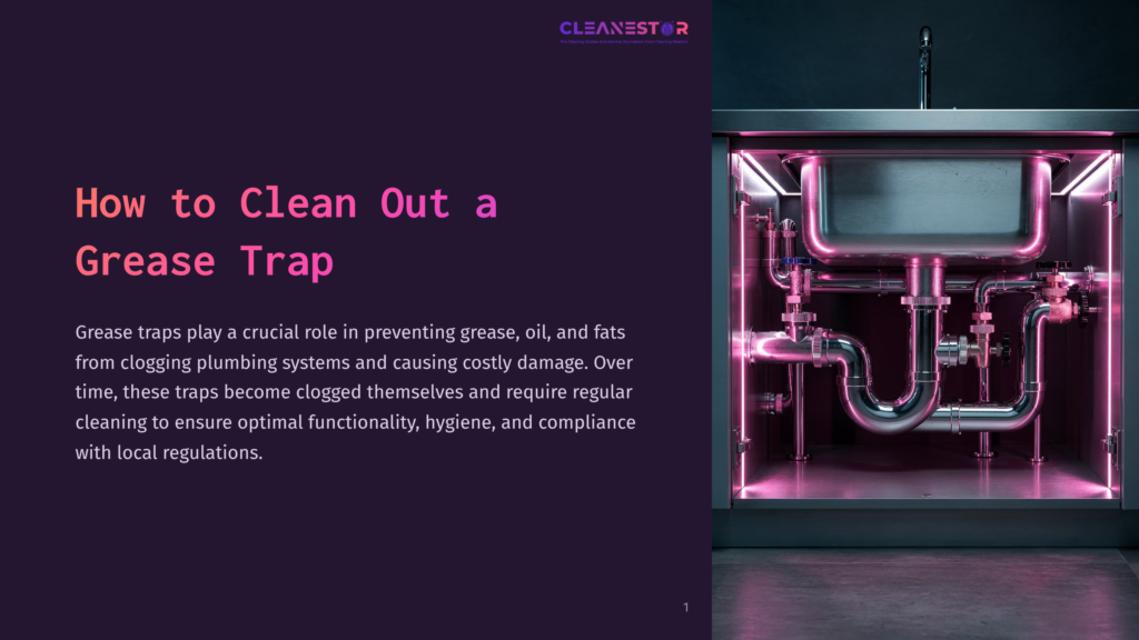 Stainless Steel Sink Plumbing With Pink Neon Lighting, Highlighting The Complex Pipework Beneath A Sink. The Text &Quot;Cleanestor&Quot; Is Visible At The Top.