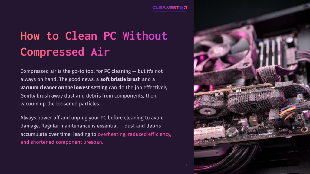 Close-Up Of A Dusty Computer Motherboard With Fans And Cables, Showing The Need For Pc Cleaning Without Compressed Air.