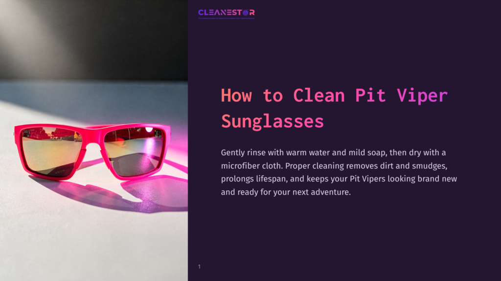 Bright Pink Pit Viper Sunglasses Resting On A Light-Colored Surface, Casting A Shadow. The Text &Quot;Cleanestor&Quot; Is Visible At The Top Left.