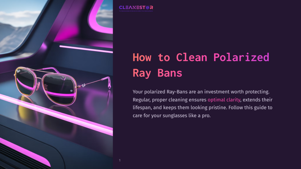 1 How To Clean Polarized Ray Bans Close-Up Of Polarized Ray-Ban Sunglasses With Gold Frames And Dark Lenses, Resting On A Sleek, Futuristic Surface With Vibrant Pink Neon Lighting. Title: &Quot;How To Clean Polarized Ray Bans&Quot;.