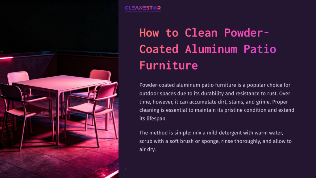1 How To Clean Powder Coated Aluminum Patio Furniture A Modern Outdoor Patio Set, Featuring A Square Table And Four Chairs, Illuminated By Vibrant Pink And Purple Neon Lights, Suggesting Powder-Coated Aluminum Patio Furniture.