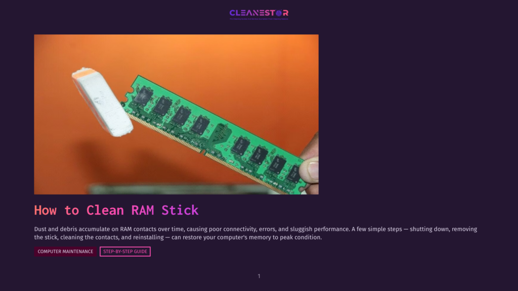 A White Eraser Is Used To Clean The Gold Contacts On A Green Ram Stick, Highlighting The Process Of How To Clean Ram For Improved Computer Performance.