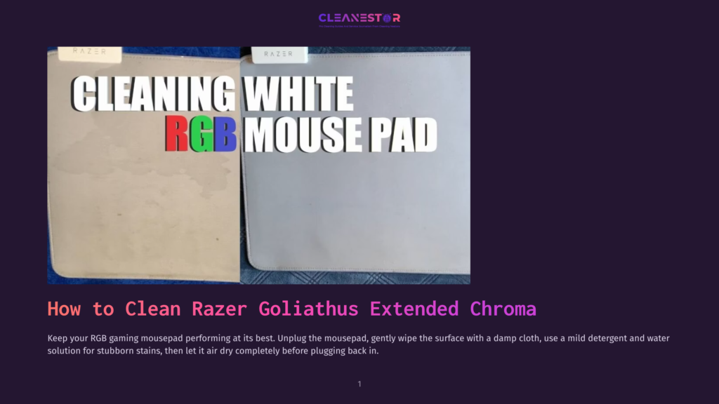 Before And After Cleaning A White Razer Goliathus Extended Chroma Rgb Gaming Mousepad. The Left Side Shows A Dirty, Stained Mousepad, While The Right Side Displays A Clean, Bright White Surface.