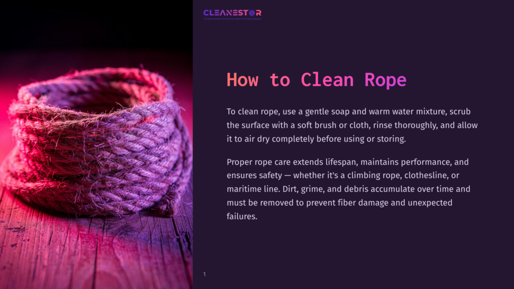 1 How To Clean Rope Close-Up Of A Thick, Natural Fiber Rope Coiled On A Rustic Wooden Surface, Illuminated By Dramatic Pink And Purple Lighting, Suggesting A Focus On Rope Cleaning And Care.
