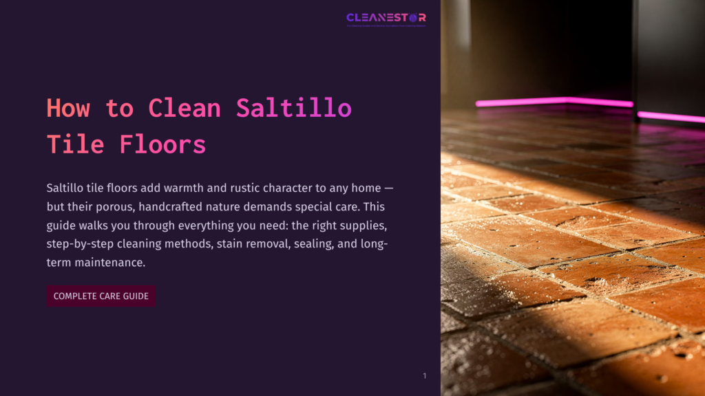 1 How To Clean Saltillo Tile Floors Close-Up Of Sunlit Saltillo Tile Floor With A Rustic, Warm Aesthetic. The Image Highlights The Texture And Natural Variations Of The Terracotta Tiles, With A Soft Pink Glow From Ambient Lighting In The Background.