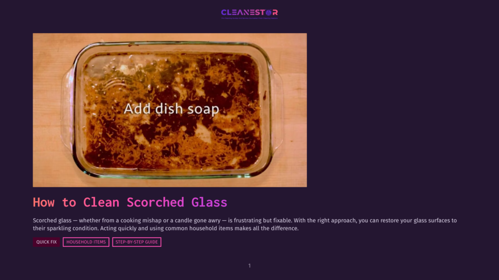 A Glass Baking Dish Filled With Scorched Food And Soapy Water, With &Quot;Add Dish Soap&Quot; Text Overlay.