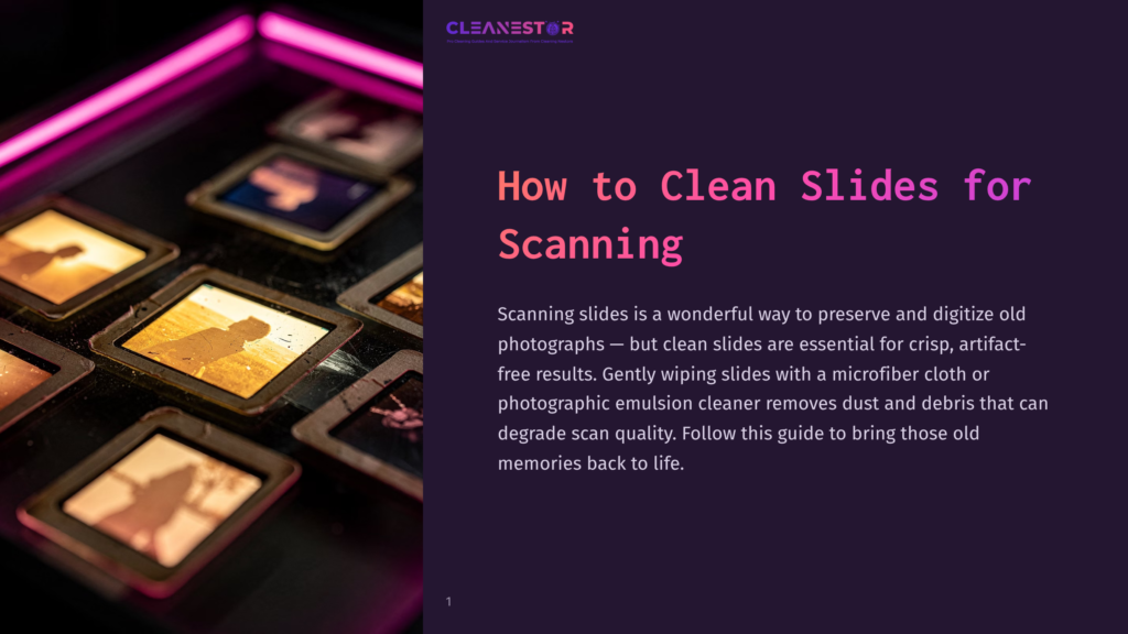 1 How To Clean Slides For Scanning Close-Up Of Vintage Photographic Slides With Colorful Images, Glowing Under Purple Light, Suggesting A Process Of Cleaning Slides For Scanning.