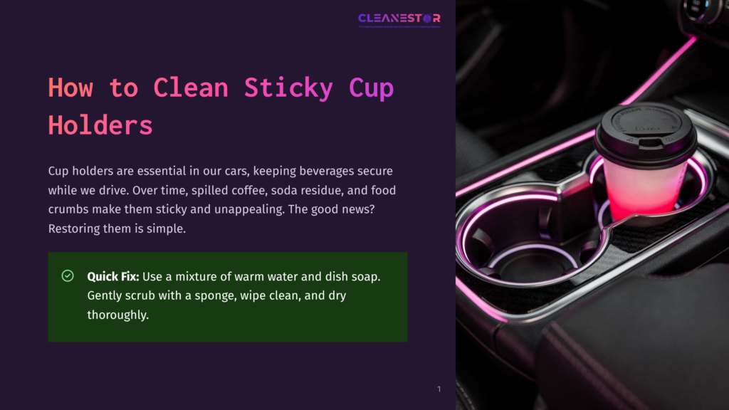 A Pink-Lit Car Cup Holder Glows Around A Disposable Coffee Cup, Illustrating How To Clean Sticky Cup Holders With A Quick Fix Of Warm Water And Dish Soap.