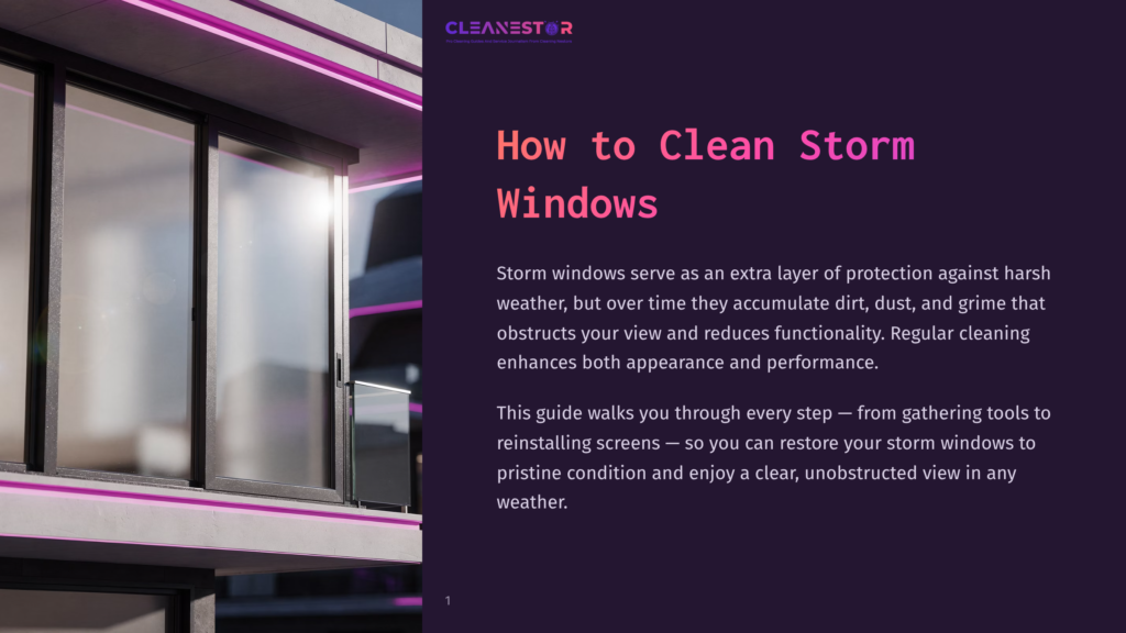 Cleanestor Logo Above &Quot;How To Clean Storm Windows&Quot; Title. Text Describes Storm Windows Needing Regular Cleaning For Protection And Visibility.