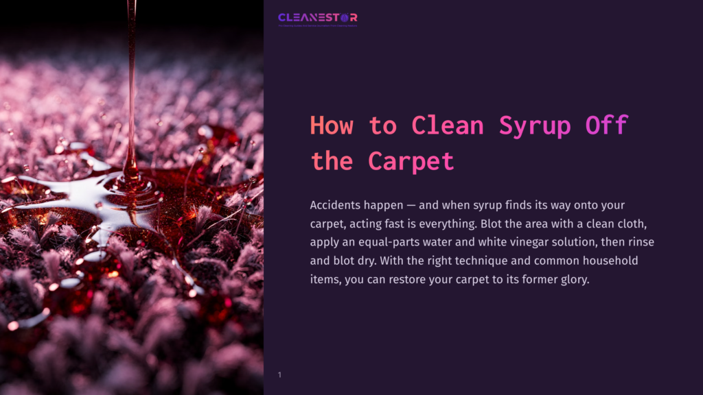 Close-Up Of Dark Red Syrup Dripping Onto A Textured, Pinkish-Purple Carpet, Illustrating A Syrup Stain On Carpet.