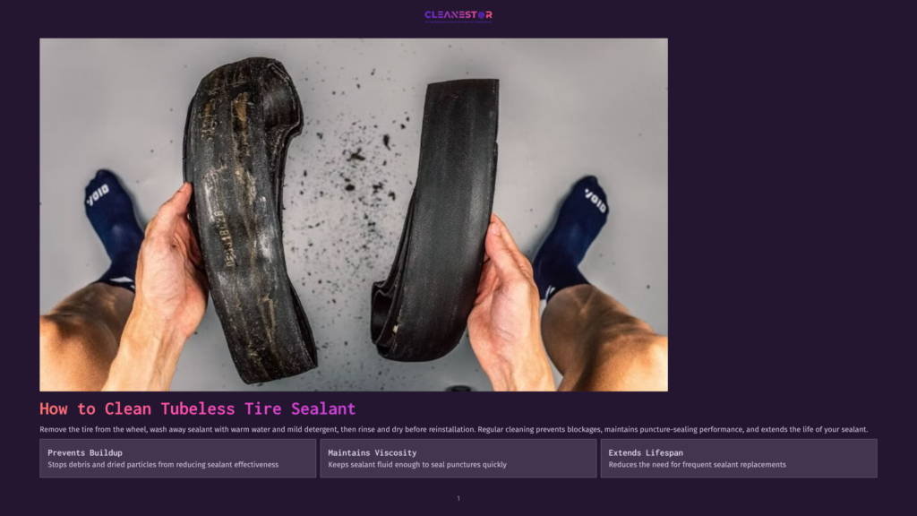 Hands Hold A Dirty, Removed Tubeless Tire And Its Sealant Liner, Showcasing The Need For Cleaning Tubeless Tire Sealant.